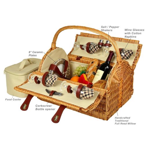  Picnic at Ascot Yorkshire Willow Picnic Basket with Service for 4 - London Plaid
