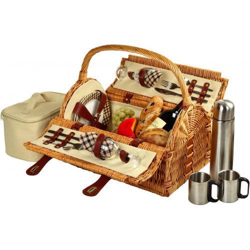  Picnic at Ascot Sussex Willow Picnic Basket with Service for 2, with Coffee Set - London Plaid
