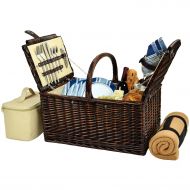 Picnic at Ascot Buckingham Willow Picnic Basket with Service for 4 with Blanket- Blue Stripe