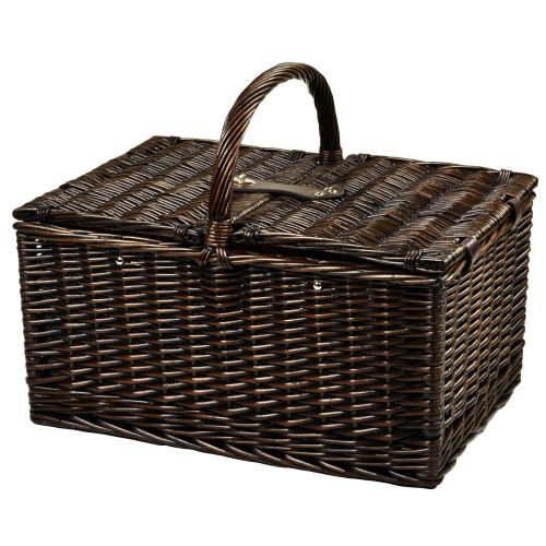  Picnic at Ascot Buckingham Willow Picnic Basket with Service for 4 with Blanket- Blue Stripe