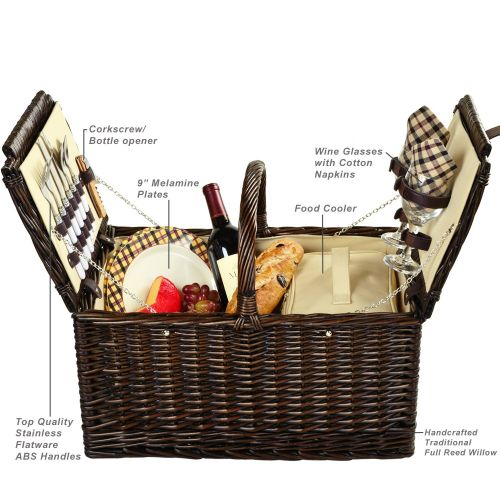  Picnic at Ascot Surrey Willow Picnic Basket with Service for 2 - London Plaid