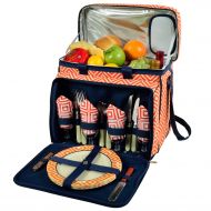 Picnic at Ascot Equipped Insulated Picnic Cooler with Service for 4 - Orange/Navy