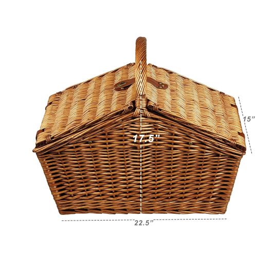  Picnic at Ascot Huntsman English-Style Willow Picnic Basket with Service for 4 and Blanket - London Plaid