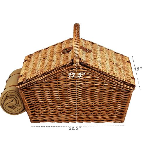  Picnic at Ascot Huntsman English-Style Willow Picnic Basket with Service for 4 and Blanket - London Plaid