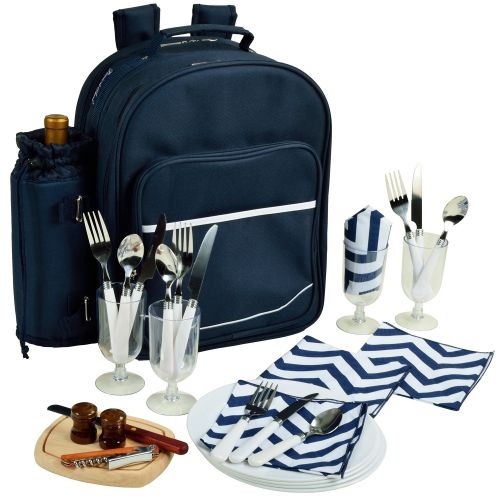  Picnic at Ascot - Deluxe Equipped 4 Person Picnic Backpack with Cooler & Insulated Wine Holder - Black