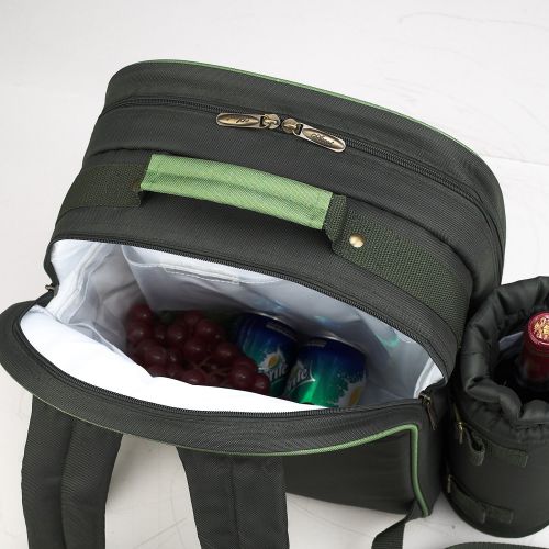  Picnic at Ascot - Deluxe Equipped 4 Person Picnic Backpack with Cooler & Insulated Wine Holder - Black