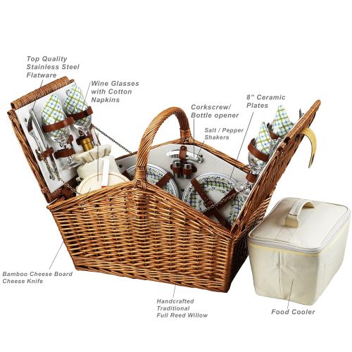  Picnic at Ascot Huntsman English-Style Willow Picnic Basket with Service for 4 - Santa Cruz