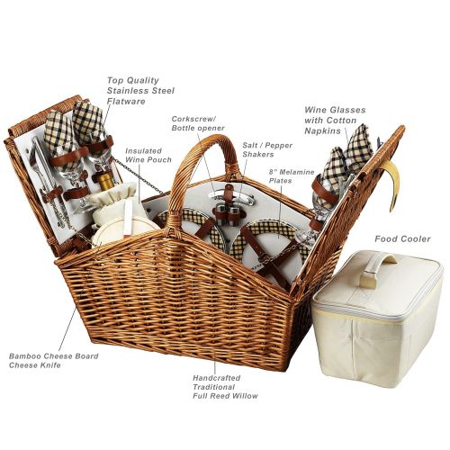  Picnic at Ascot Huntsman English-Style Willow Picnic Basket with Service for 4 - Santa Cruz