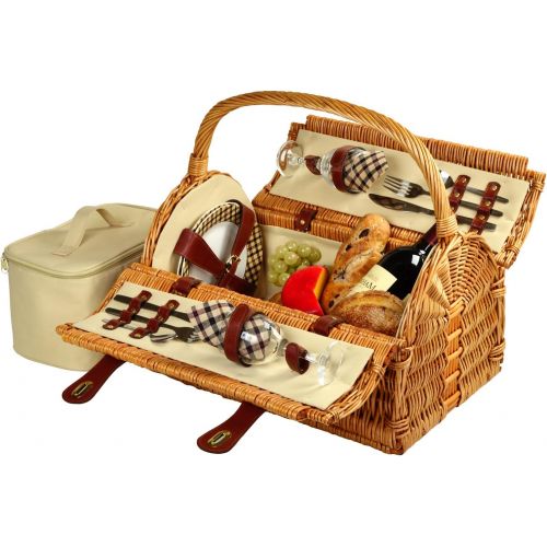  Picnic at Ascot Sussex Willow Picnic Basket with Service for 2 - London Plaid