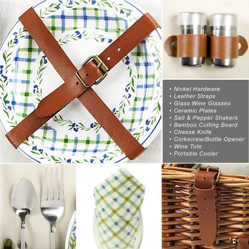  Picnic at Ascot Cheshire English-Style Willow Picnic Basket with Service for 2 - London Plaid