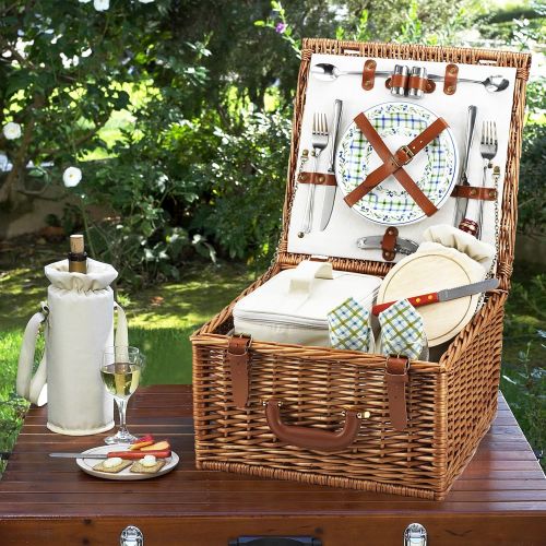  Picnic at Ascot Cheshire English-Style Willow Picnic Basket with Service for 2 - London Plaid