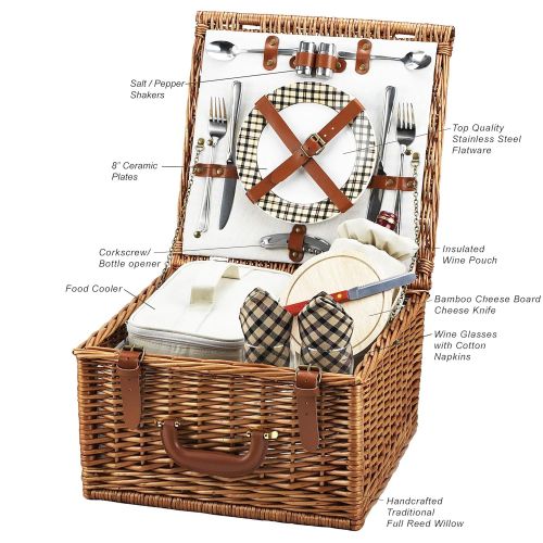  Picnic at Ascot Cheshire English-Style Willow Picnic Basket with Service for 2 - London Plaid