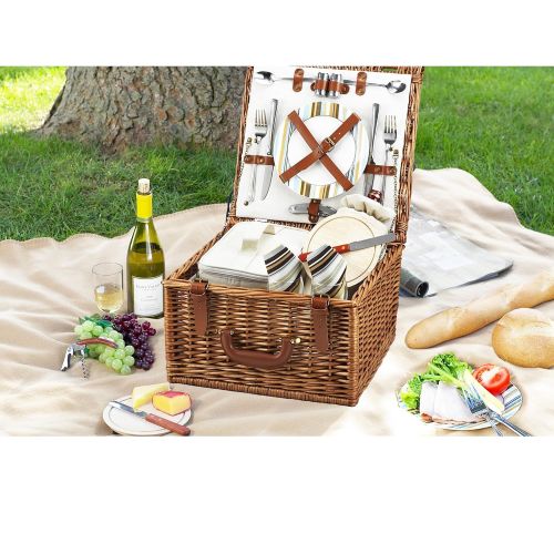  Picnic at Ascot Cheshire English-Style Willow Picnic Basket with Service for 2 - London Plaid