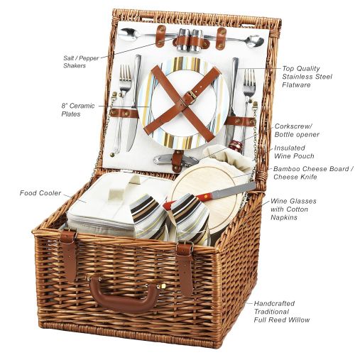  Picnic at Ascot Cheshire English-Style Willow Picnic Basket with Service for 2 - London Plaid