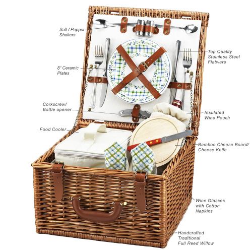  Picnic at Ascot Cheshire English-Style Willow Picnic Basket with Service for 2 - London Plaid