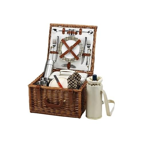  Picnic at Ascot Cheshire English-Style Willow Picnic Basket with Service for 2 and Coffee Set - London Plaid