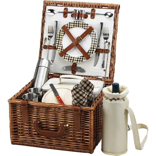  Picnic at Ascot Cheshire English-Style Willow Picnic Basket with Service for 2 and Coffee Set - London Plaid