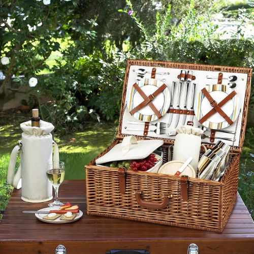  Picnic at Ascot Dorset English-Style Willow Picnic Basket with Service for 4 - London Plaid