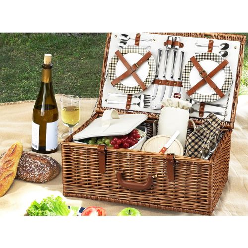  Picnic at Ascot Dorset English-Style Willow Picnic Basket with Service for 4 - London Plaid