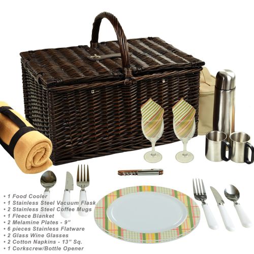  Picnic at Ascot Surrey Willow Picnic Basket with Service for 2 with Blanket and Coffee Set- Designed, Assembled & Quality Approved in the USA