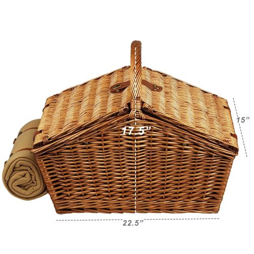  Picnic at Ascot Huntsman English-Style Willow Picnic Basket with Service for 4 and Coffee Set - Santa Cruz