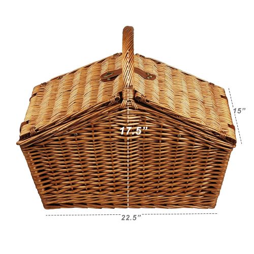  Picnic at Ascot Huntsman English-Style Willow Picnic Basket with Service for 4 and Coffee Set - Santa Cruz