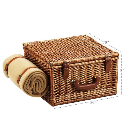  Picnic at Ascot Cheshire English-Style Willow Picnic Basket with Service for 2, Coffee Set and Blanket - London Plaid