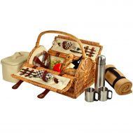 Picnic at Ascot Sussex Willow Picnic Basket with Service for 2, with Coffee Set and Blanket - London Plaid