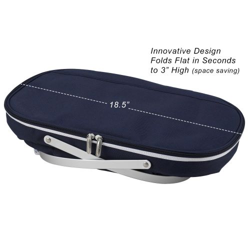  Picnic at Ascot Collapsible Insulated Picnic Basket Equipped with Service For 2 - Navy