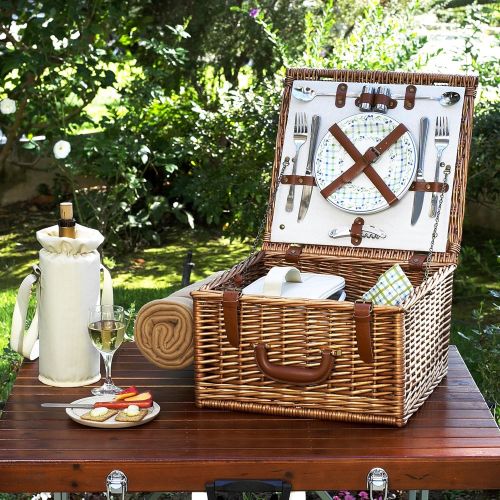  Picnic at Ascot Original Cheshire English-Style Willow Picnic Basket with Service for 2 and Blanket- Designed, Assembled & Quality Approved in the USA