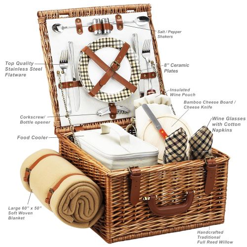  Picnic at Ascot Original Cheshire English-Style Willow Picnic Basket with Service for 2 and Blanket- Designed, Assembled & Quality Approved in the USA