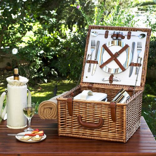  Picnic at Ascot Original Cheshire English-Style Willow Picnic Basket with Service for 2 and Blanket- Designed, Assembled & Quality Approved in the USA