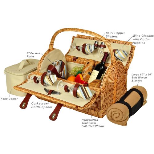  Picnic at Ascot Yorkshire Willow Picnic Basket with Service for 4 with Blanket - Gazebo