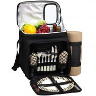Picnic at Ascot Insulated Picnic Basket/Cooler Fully Equipped for 2 with Blanket - Black