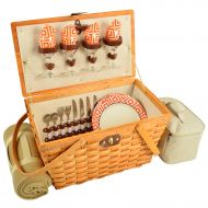 Picnic at Ascot Settler Traditional American Style Picnic Basket With Blanket, Diamond Orange