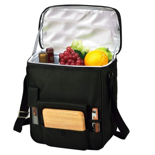  Picnic at Ascot Wine and Cheese Picnic Basket/Cooler with hardwood cutting Board, Cheese Knife and Corkscrew - Black