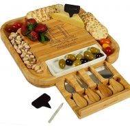 Custom Personalized Engraved Bamboo Cutting Board for Cheese & Charcuterie with Ceramic Dish, Knife Set & Cheese Markers -by Picnic at Ascot USA