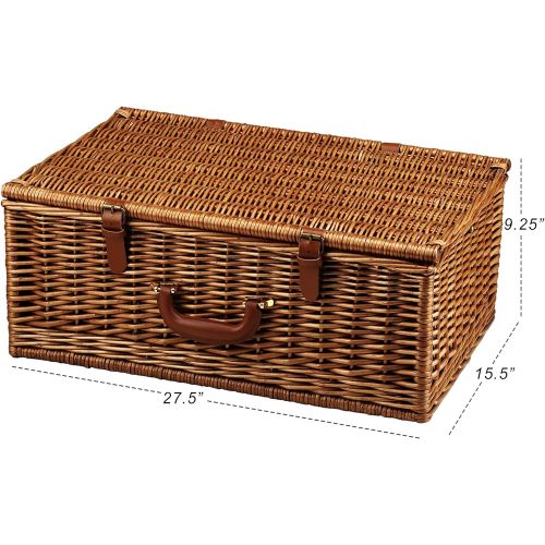  Picnic at Ascot Original Dorset English-Style Willow Picnic Basket with Service for 4 and Blanket- Designed, Assembled & Quality Approved in the USA