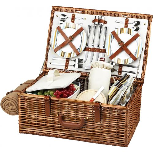  Picnic at Ascot Original Dorset English-Style Willow Picnic Basket with Service for 4 and Blanket- Designed, Assembled & Quality Approved in the USA