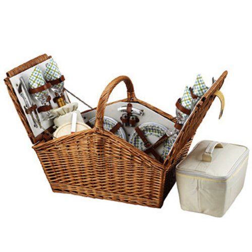  Picnic at Ascot Huntsman English-Style Willow Picnic Basket with Service for 4 - Gazebo