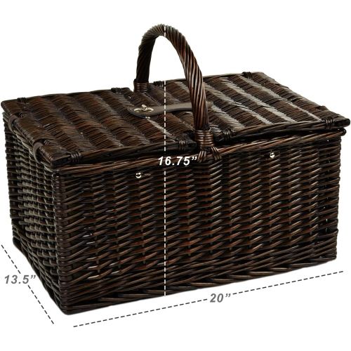  Picnic at Ascot Buckingham Willow Picnic Basket with Service for 4 with Blanket and Coffee Service - Blue Stripe