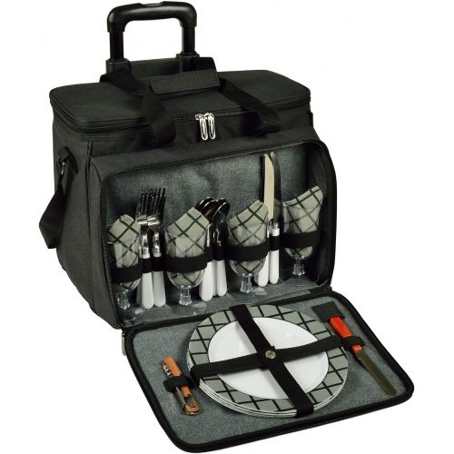  Picnic at Ascot Original Insulated Picnic Cooler with Service for 4 on Wheels-Designed & Assembled in The USA