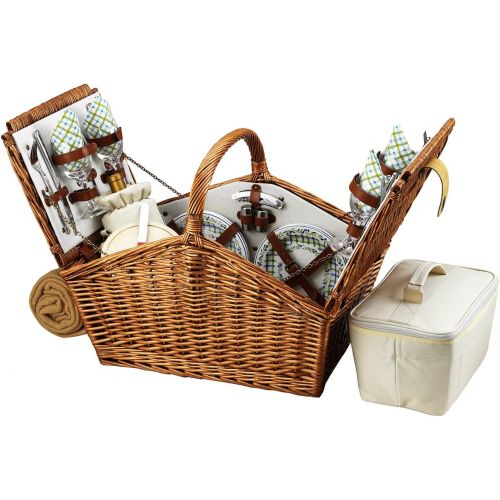  Picnic at Ascot Huntsman English-Style Willow Picnic Basket with Service for 4 and Blanket- Designed, Assembled & Quality Approved in the USA