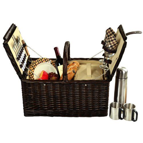  Picnic at Ascot Surrey Willow Picnic Basket with Service for 2 with Coffee Set - London Plaid