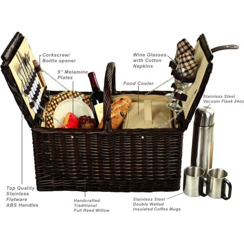  Picnic at Ascot Surrey Willow Picnic Basket with Service for 2 with Coffee Set - London Plaid