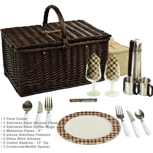  Picnic at Ascot Surrey Willow Picnic Basket with Service for 2 with Coffee Set - London Plaid