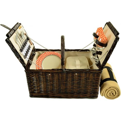  Picnic at Ascot Surrey Willow Picnic Basket With Blanket, Brown Wicker/Diamond Orange