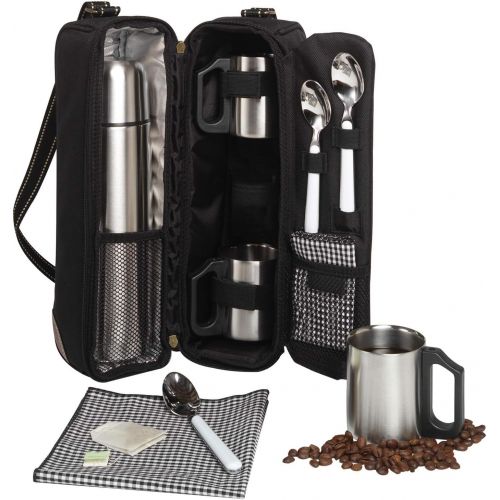  Picnic at Ascot Travel Coffee Tote for 2 Including Stainless Vacuum Flask, Cups, Creamer and Teaspoons- Designed & Assembled in the USA