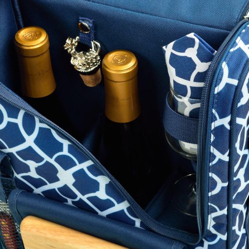  Picnic at Ascot - Wine Carrier Deluxe with Glass Wine Glasses and Accessories for Two, Trellis Blue