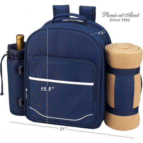  Picnic at Ascot Original Equipped Backpack for 4 with Blanket - Extra Bonus Cooler - Designed & Assembled in California - Trellis Blue